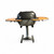 PK Grills PK360 Mismatched with Teak Shelves, imperfect outdoor portable charcoal grill with wooden side shelves, stainless steel body and adjustable temperature gauge.