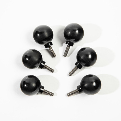 PK Grills PK360 Shelf Knob Kit, six black shelf knobs with threaded metal screws for grill accessory customization.