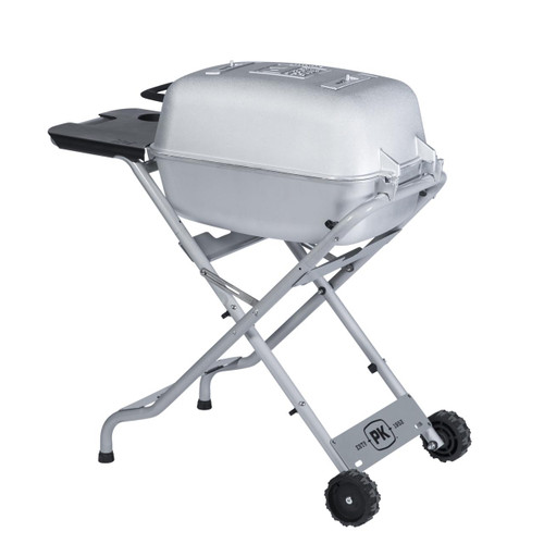 PK Grills PKTX Folding Stand, portable folding stand with a silver finish and wheels for easy mobility