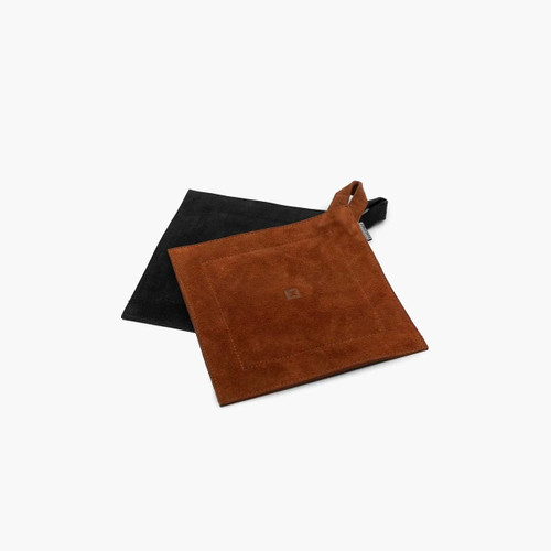 PK Grills Suede Leather Hot Pad - Black, brown suede leather hot pad with black backing for safe handling of hot pots and pans.