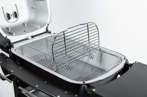PK Grills The All New Original PK300AF Grill & Smoker - Coal, interior view of the stainless steel grilling and smoking compartment with cooking racks.