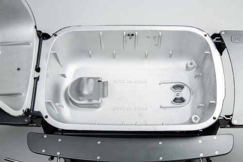 PK Grills The All New Original PK300AF Grill & Smoker - Coal, empty interior of the portable grill and smoker made of durable metal with ventilation slots and a removable ash catcher.