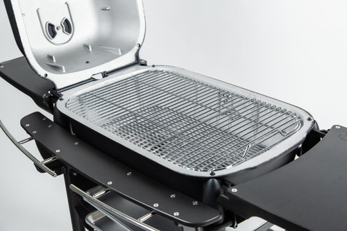 PK Grills The All New Original PK300AF Grill & Smoker - Coal, open lid showing grilling and smoking surface with metal grates.