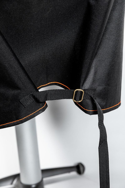 PK Grills The All New PK360 Slim Cover, black grill cover with orange stitching and adjustable strap for enhanced fit and protection.