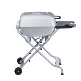 PK Grills The Original PKTX Grill & Smoker - Classic Silver, portable compact grill with a sleek silver finish, foldable stand, and attached side tray for grilling accessories.