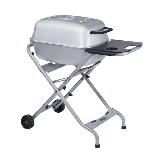 PK Grills The Original PKTX Grill & Smoker, Classic Silver portable outdoor grill and smoker with metal frame and side tray.