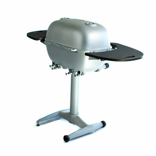 PK Grills The PK360 Grill & Smoker - Classic Silver, portable outdoor grill and smoker with a sleek silver body and black side shelves.